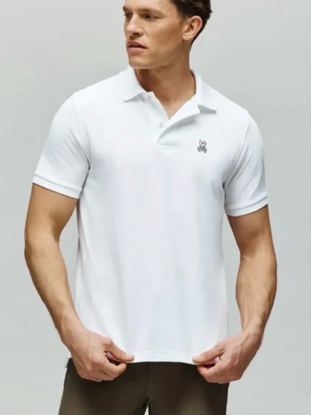 Psycho Bunny White Men's Polo with Embroidered Bunny Chest Logo